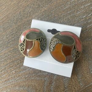 VTG 80’s Round Enamel Clip-On Earrings